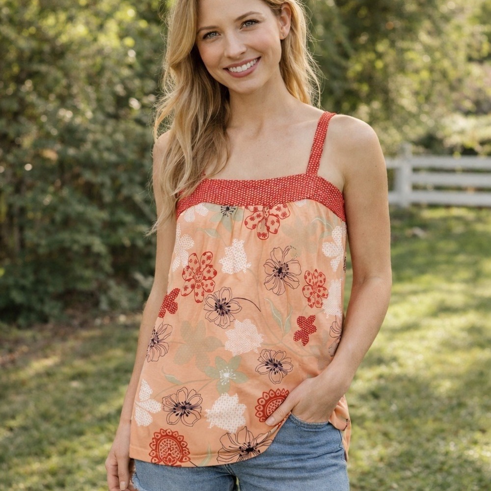 Y2k No Boundaries Babydoll Tank XL 15/17 Floral Square Neck Tie Back 2008 NWT